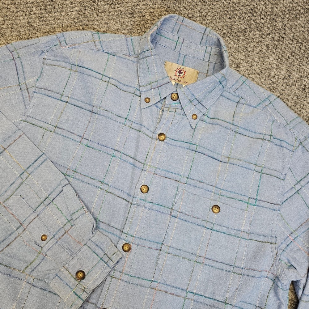 The Territory Ahead Mens Light Blue Plaid Long Sleeve Button Down Shirt Size L